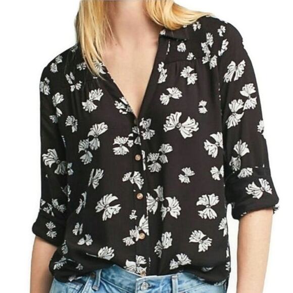 Anthropologie Maeve Black White Bow Print Shirt Long Sleeve Feminine Blouse 4 - Picture 15 of 16